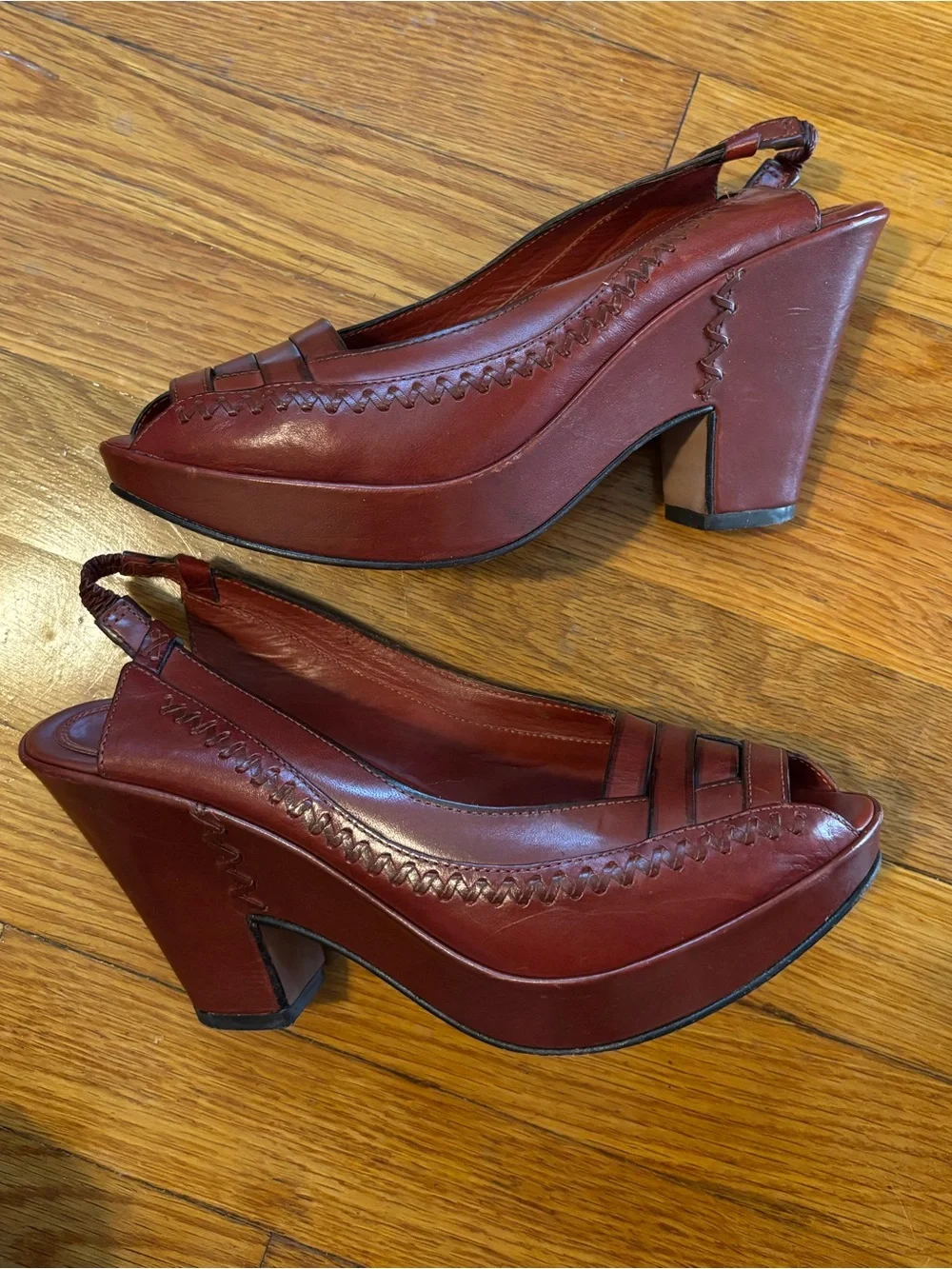 Frye leather Slingback Platform peep toe Heels